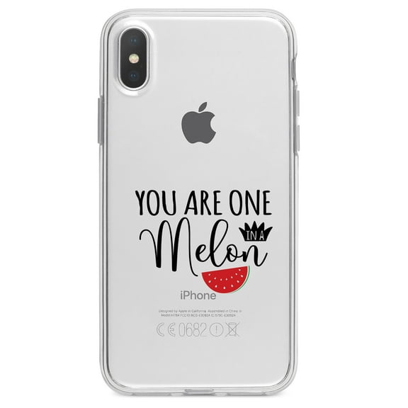 DistinctInk Clear Shockproof Hybrid Case for iPhone XR (6.1" Screen) - TPU Bumper Acrylic Back Tempered Glass Screen Protector - You Are One in a Melon Watermelon