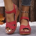 thumbnail image 2 of Modisza Women's Wedge Sandals Comfortable Open Toe Platform Slides Casual Dressy Summer Shoes Wide Width Low Heel Beach Sandal Red 6.5, 2 of 7