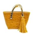 thumbnail image 1 of Bolso de mano femenino a escala 1/6, juguete de imitación de cuero sintético con borlas, 12 amarillo, 1 of 9
