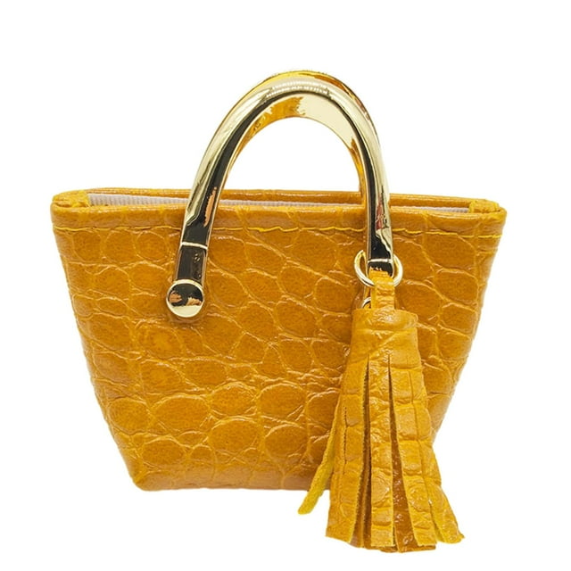 Bolso de mano femenino a escala 1/6, juguete de imitación de cuero sintético con borlas, 12 amarillo