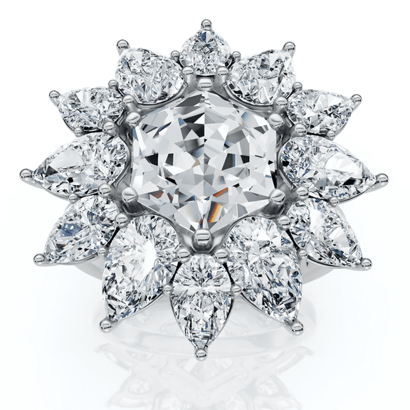 Pompeii Certified 5Ct Hexagon Diamond High Jewelry Ring 14k Gold or Platinum Lab Grown