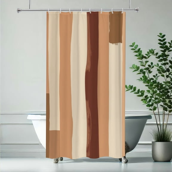 RKSupls Waterproof Shower Curtain, Earth Tone Brushstroke Stripes Pattern Polyester Shower Curtain with Hooks for Chic Elegant Home Bathtub Bathroom Decor Washable Curtains