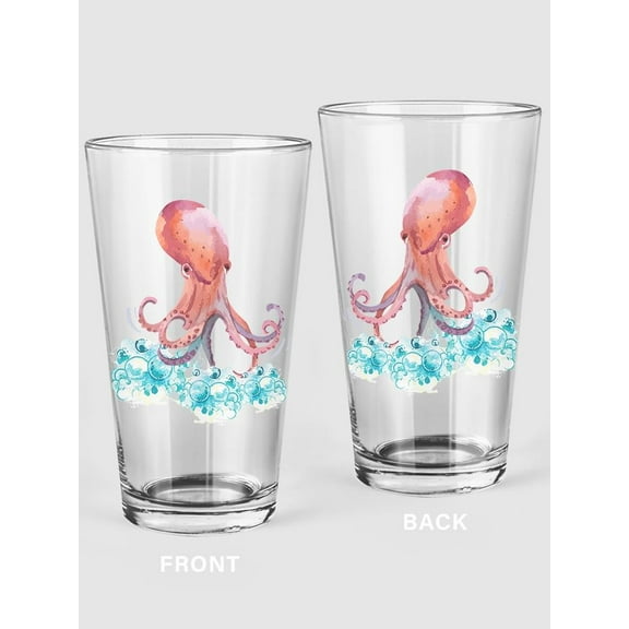 Octopus And Bubbles Pint Glass -SPIdeals Designs, 16 oz Transparent Glass