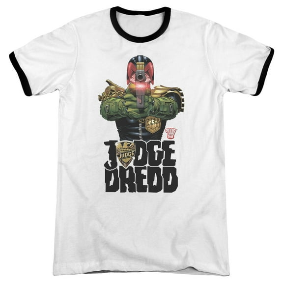 Judge Dredd In My Sights Adult Ringer T-Shirt White Black