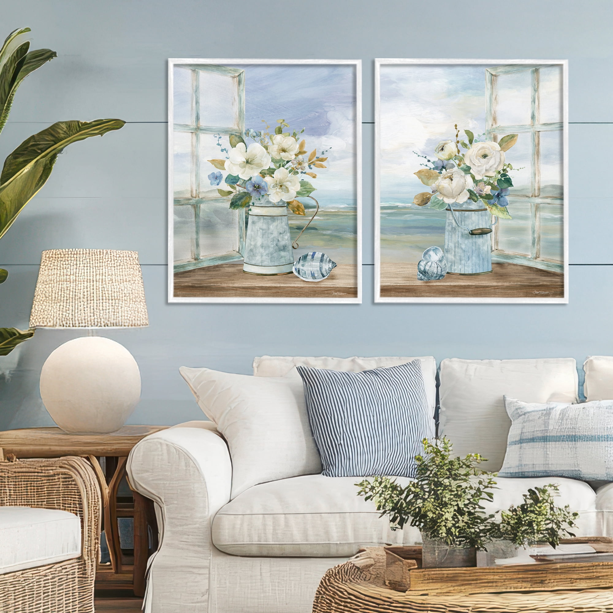 Stupell Industries Seaside Bouquets in Window 2 Piece White Framed Giclee Art Set, design by Carol Robinson