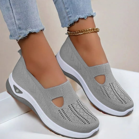 Willtoo Women's Woven Orthopedic Breathable Soft Shoes Go Walking Slip on Diabetic Foam Shoes Hands Free Slip in Sneakers Arch Support Gray 8 Wide