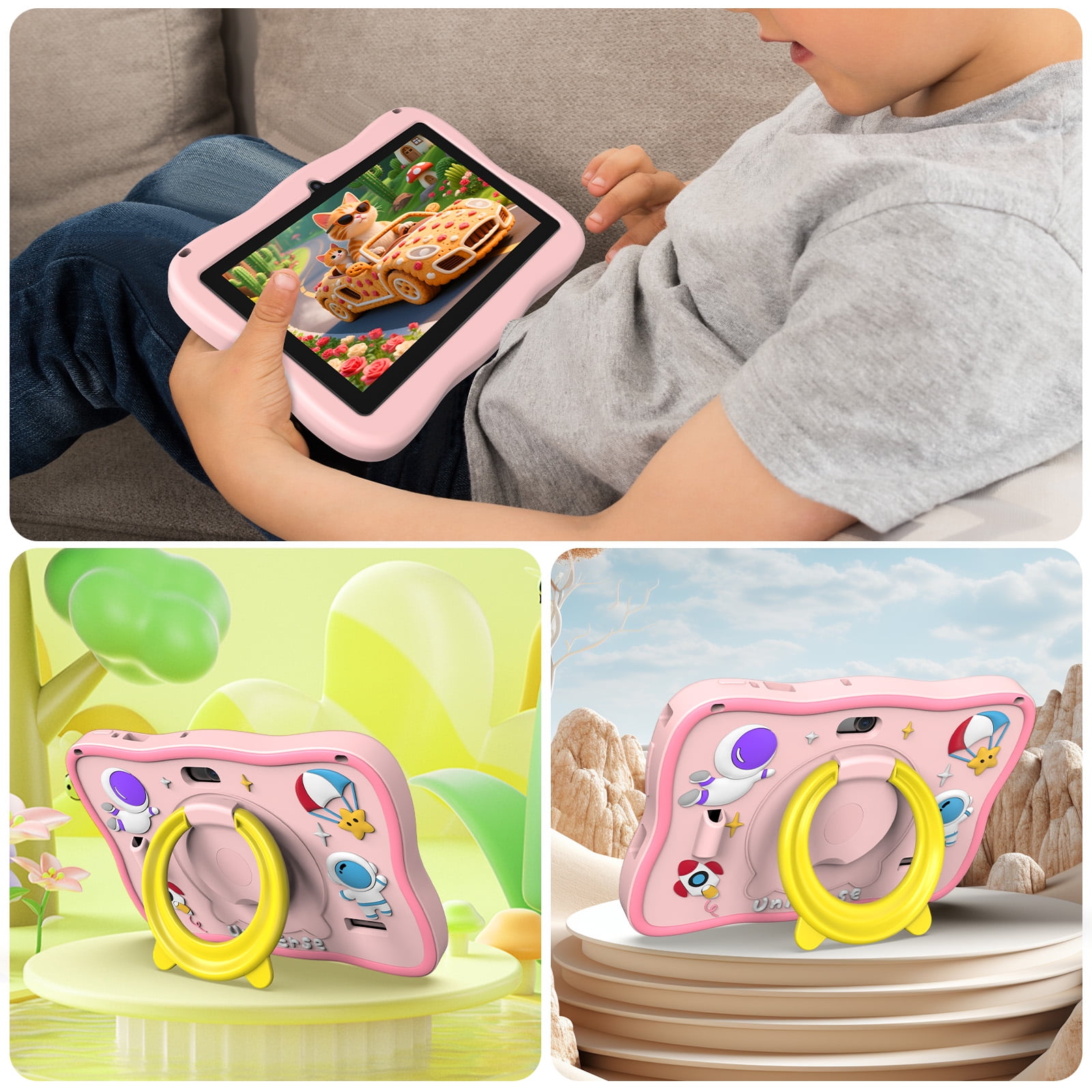 Kids Tablet, 7 inch Android 13 Tablet, Quad Core CPU, 4GB(2G+2G)RAM+32GB ROM, 1024 x 600 IPS, WiFi, Bluetooth, Pink