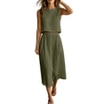 thumbnail image 4 of Moxiu Women's 2 Piece Skirt Sets Sleeveless Cropped Tank Tops and Button Front Skirt Elastic Waist Summer Vacation Outfits 2026 Army Green,L, 4 of 8