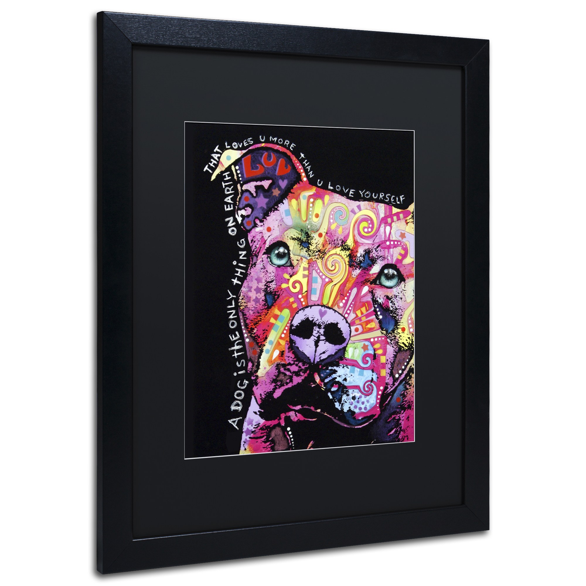 Trademark Fine Art "Thoughtful Pit Bull" Canvas Art by Dean Russo, Black Matte, Black Frame