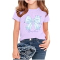 thumbnail image 4 of Agkizg Girls Bow Print T-Shirt Short Sleeve Cotton Breathable Crewneck Top for Kids Cute Summer Tee, Sizes 4-5 Years, 4 of 5