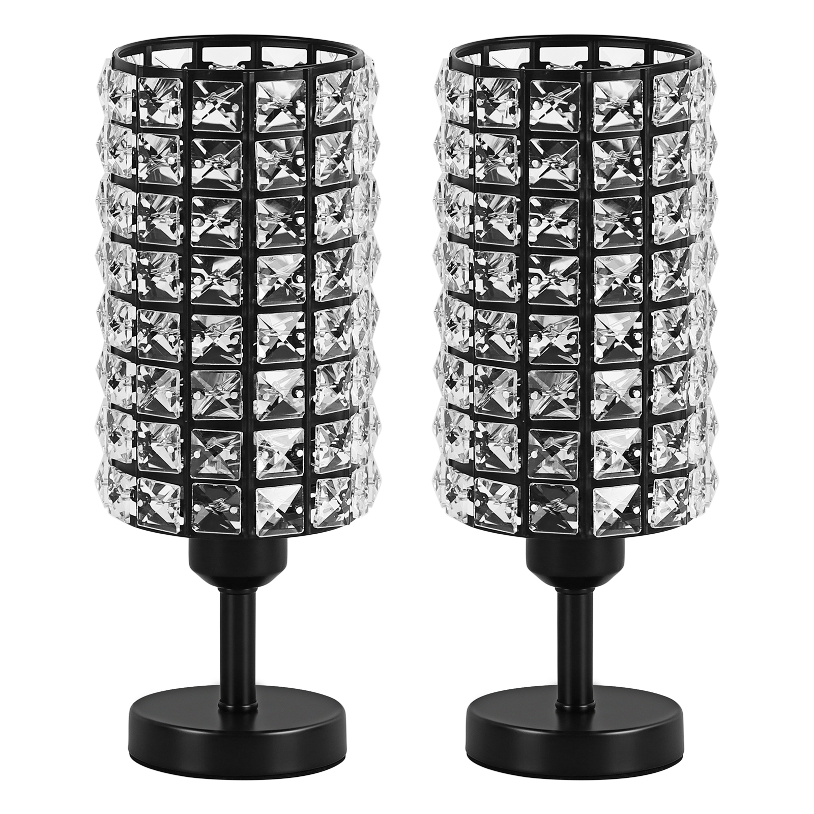Elegant Modern Black Bedside Crystal Lamp Set of 2