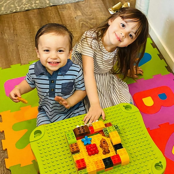 3 in 1 Kids Activity Table, Kids Play Table Set with 42 Blocks, Building Blocks Kit Compatible with Mega Blocks and Lego Duplo, Foldable Activity Desk, Play Board, and Toy Storage for Toddlers