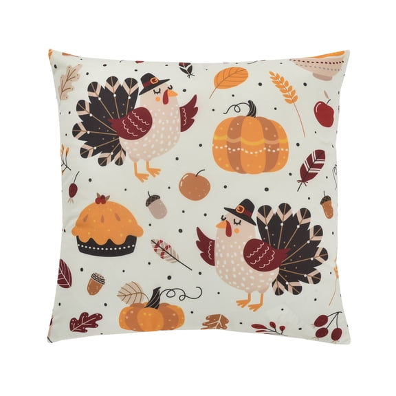 Violet Linen Fall Harvest Thanksgiving Colors Adorning Pattern, Polyester, Super soft feel faux suede fabric, digital print, Rooster Pumpkins, Maple Leaves, 18 Inch x 18 Inch, Decorative Throw Pillow