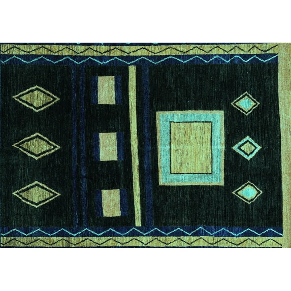 Ahgly Company Indoor Rectangle Oriental Turquoise Blue Modern Area Rugs, 5' x 7'