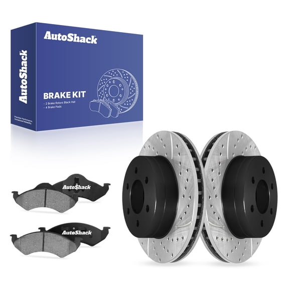 AutoShack Front Vented Drilled & Slotted E-Coated Brake Rotors   Ceramic Pads 6-PC Brake Kit Replacement for 2000-2002 Dodge Dakota 2000-2002 Dodge Durango ShadowGuard 11.3" (287 mm)