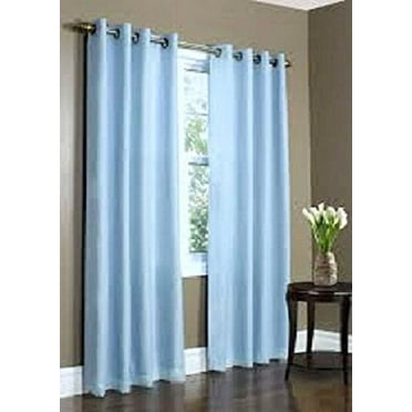 ((#86) Hotel Quality Grommet Top, Jacquard 1 Panel Light Blue Solid Thermal Foam Lined Blackout Heavy Thick Window Curtain Drapes Bronze Grommets 95" Length