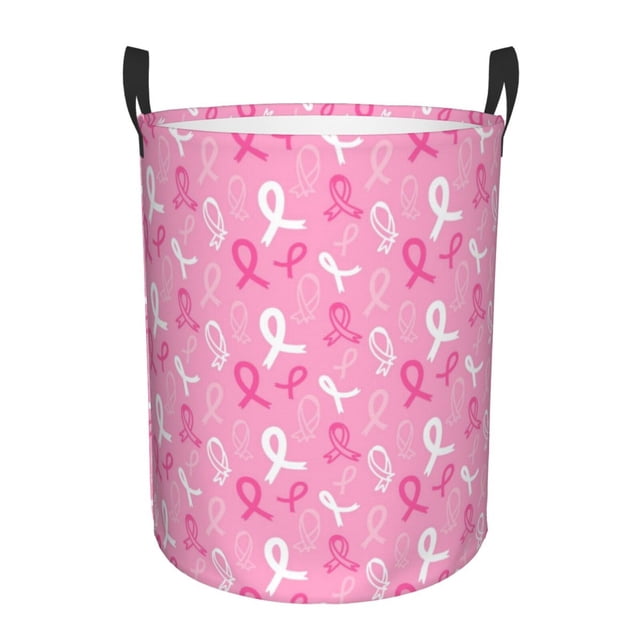 Balery Breast Cancer Awareness (3) Cesta de ropa redonda con asas, impermeable, independiente, para ropa, juguetes, dormitorio y familia-Medium