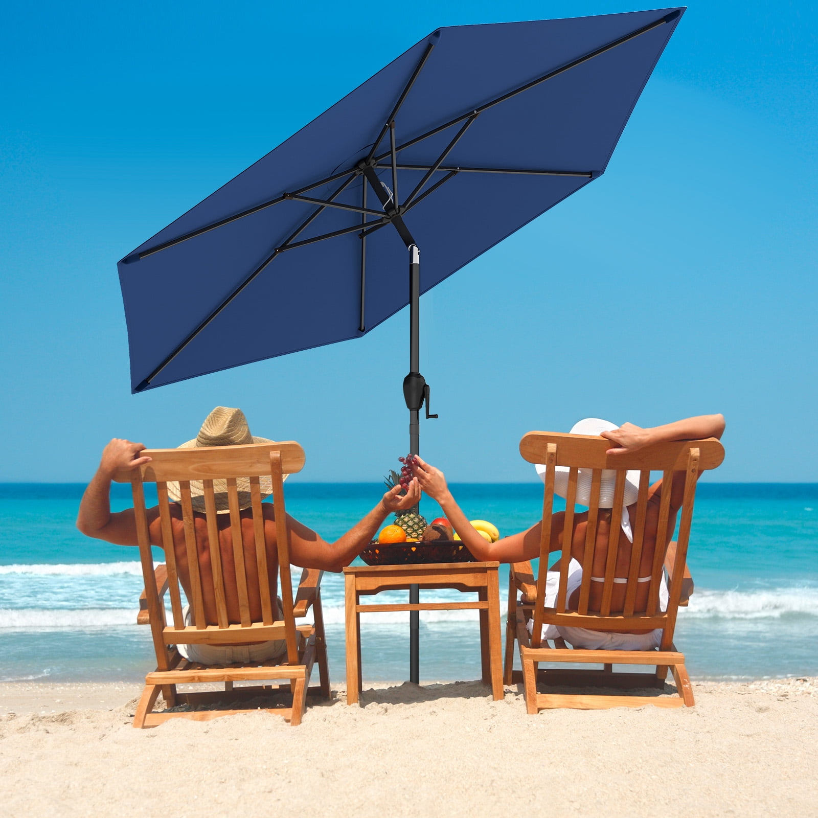 Parasol De Terrasse D'extérieur De 2,7 M Avec Réglage De L'inclinaison Et Système De Levage à Manivelle Pour Pelouse, Jardin, Piscine, Marché – Beige