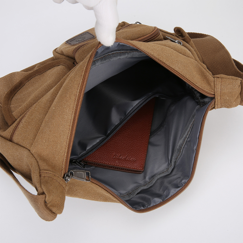 LEBULLBRO Canvas Messenger Bag for Mens Womens Multi-pockets 13 inch Laptop Shoulder Sling Bags School Crossbody Bags Travel Brown