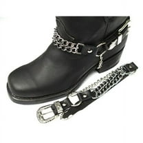 Biker Boots Boot Chains: Black Topgrain Cowhide Leather, 2 Steel Chains