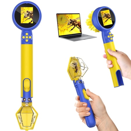 Microscope for Kids with Bug Catcher 1080P HD Digital Handheld Portable Kids Microscope 2 in 1 STEM Science Educational Learning Kit Christmas Birthday Gifts Toys for 3-15 Boys & Girls (Blue)