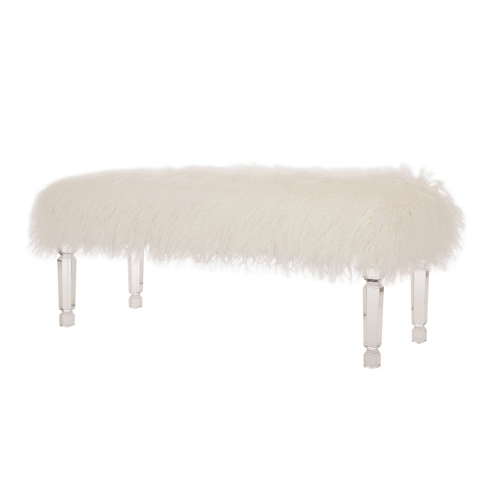 Glitzhome 44 88"L Faux Fur Upholstered Bench With Acrylic