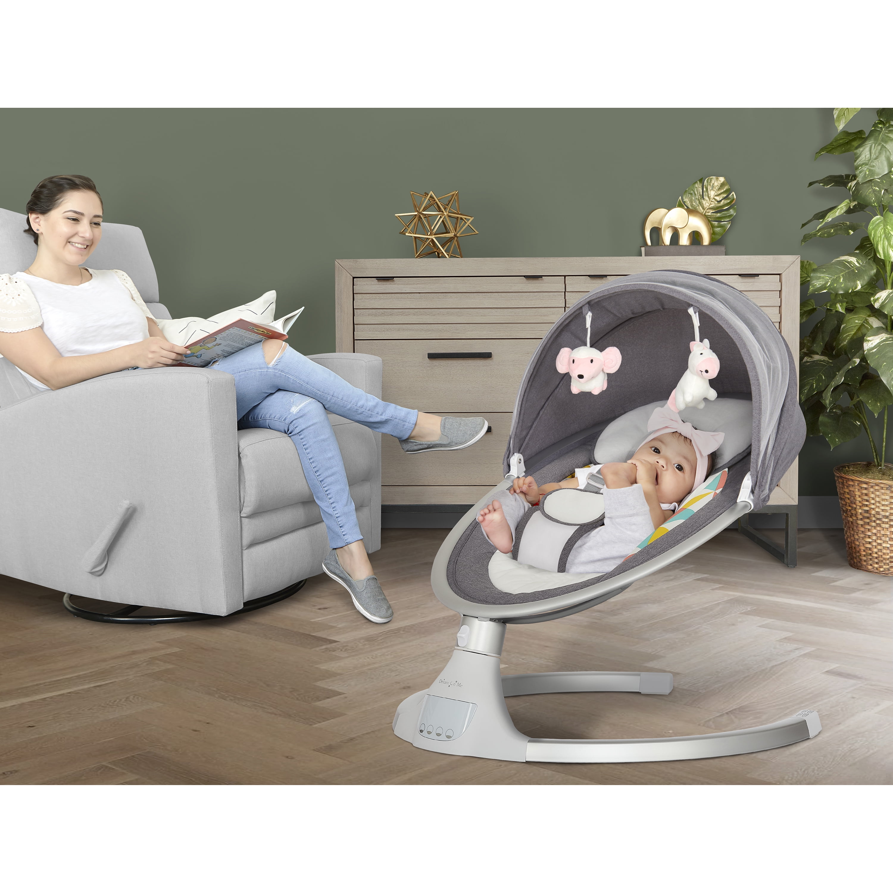 Dream on me zazu cradling cheap swing in grey and blue