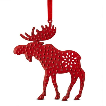 Red Metal Moose Christmas Hanging Ornament 1 Count, 7.5 in, by Holiday Time