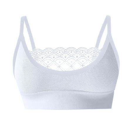 

REORIAFEE Sports Bra for Women Comfort Bralette Bra Comfortable Sexy Lace Without Steel Ring Inner Lining Strap Bra White L