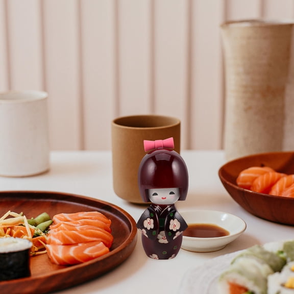 DEEPCRAFF Japanese Style Red Kimono Figurine Wood Ornament for Desk, Shelf, Room Decor and Elegant Home Display