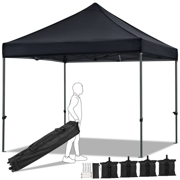Pop-up Heavy-Duty Waterproof x 10' Canopy with Metal Frame and Roller Bag, Black