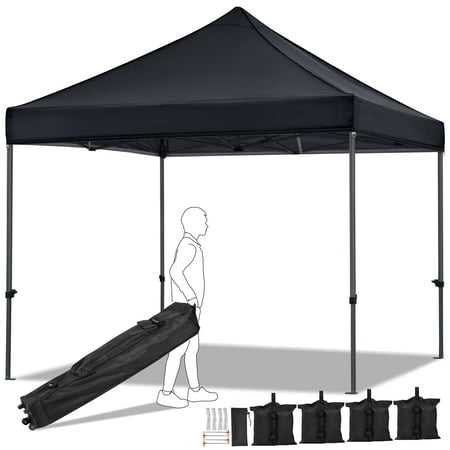 Pop-up Heavy-Duty Waterproof 10' x 10' Canopy with Metal Frame and Roller Bag, Black