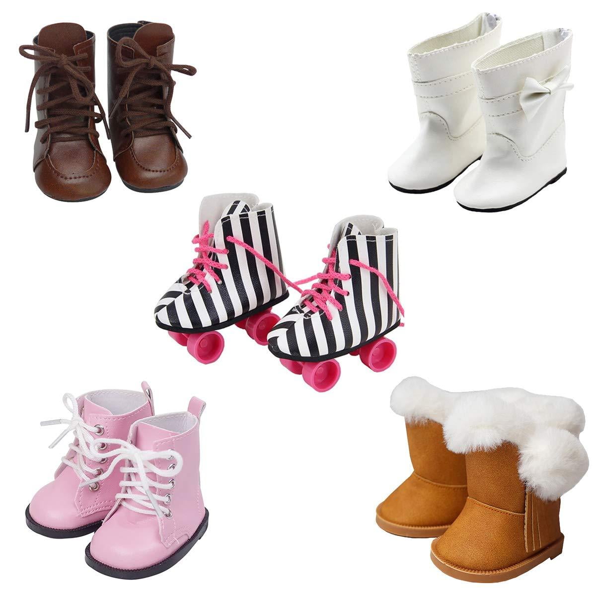 5 Pairs of Shoes + 2 Pairs of Socks Fits for 18 inch Doll Shoes American  Dolls Accessories 100% Get Panda Shoes and Boots or Skates