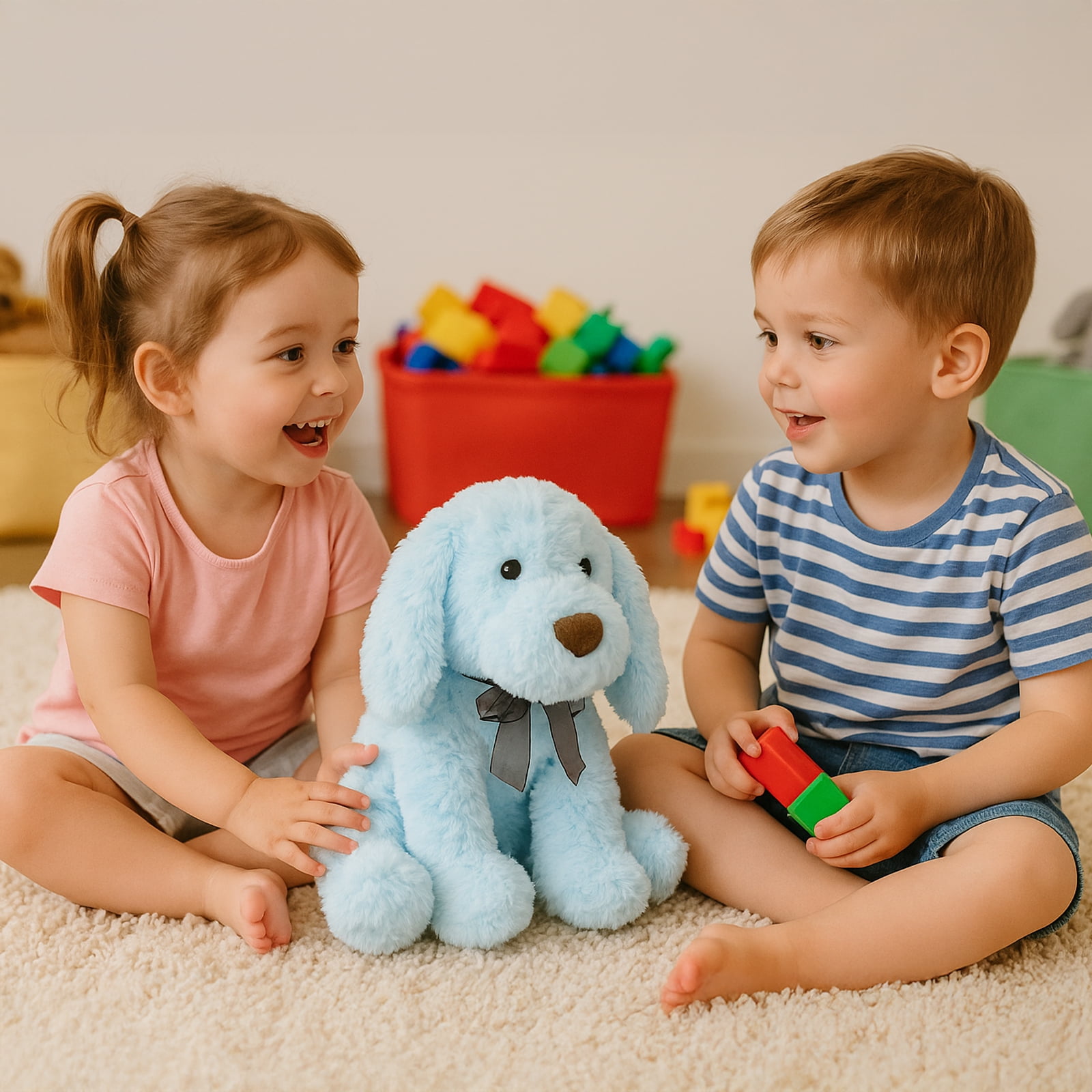 WEIGEDU Furry Poodle Puppy Dog Blue Stuffed Animal Plush Toys for Kids Boys Girls Birthday Bedtime Xmas Gift, 11.8 inches, Blue