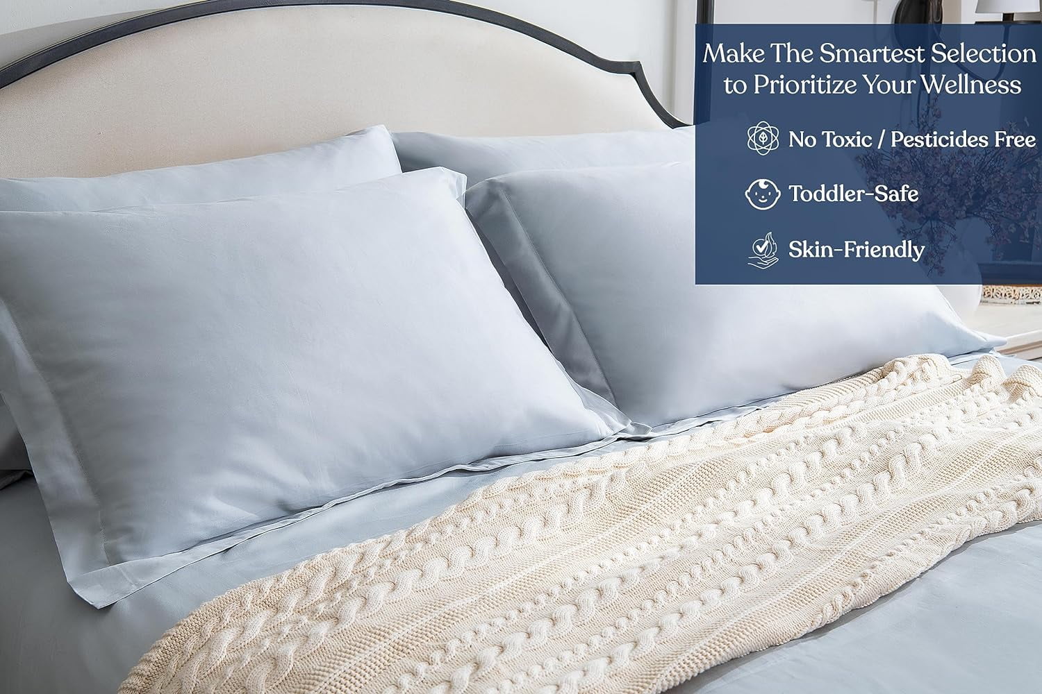 Delara GOTS Certified 100% Organic Cotton Full Fitted Sheet 54"x75", 400TC Long Staple, Ultra Soft, Breathable, 17" Deep Pocket, Light Blue