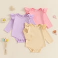 thumbnail image 4 of Gupgi 3 Pack Baby Girls Romper Set, 3M 6M 9M 12M 18M 24M Infant Ruffle Long Sleeve Solid Color Bodysuits Newborn Bodysuits, 4 of 9
