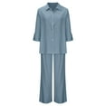thumbnail image 5 of Long Sleeve Linen Sets for Women, Button Shirt with Long Pants Loose Caual Outfits,Summer Beach Vacation Outfits Linen Two Piece Set Lady Blue S, 5 of 6