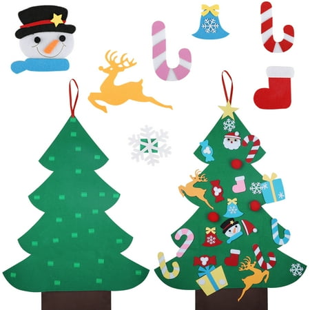 Educational Felt Christmas Tree Kids Toddlers Wall Decorations, TSV 3FT DIY Christmas Tree & 26 Pcs Ornaments Wall Decor Adorable Wall Hanging Handmade Felt Xmas Tree Kit Educational Toy Set for Home Door Decoration ()