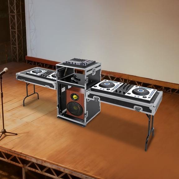 14U PA DJ Rack / Road Case Slant Mixer Top Rack with 2* DJ Table Tops 661.39lbs