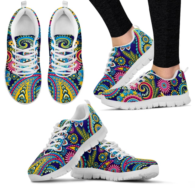 Zapatillas deportivas informales con estampado de flores de mandala bohemias para mujer, zapatos planos cómodos con cordones