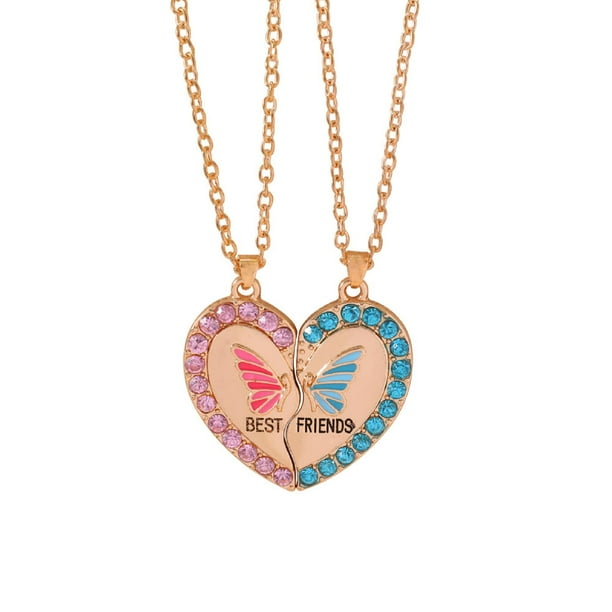 Collares de amigos para 2 niñas BFF collar de corazón colgante conjunto de joyería para collar de amistad regalos de cumpleaños (oro) día de San Valentín
