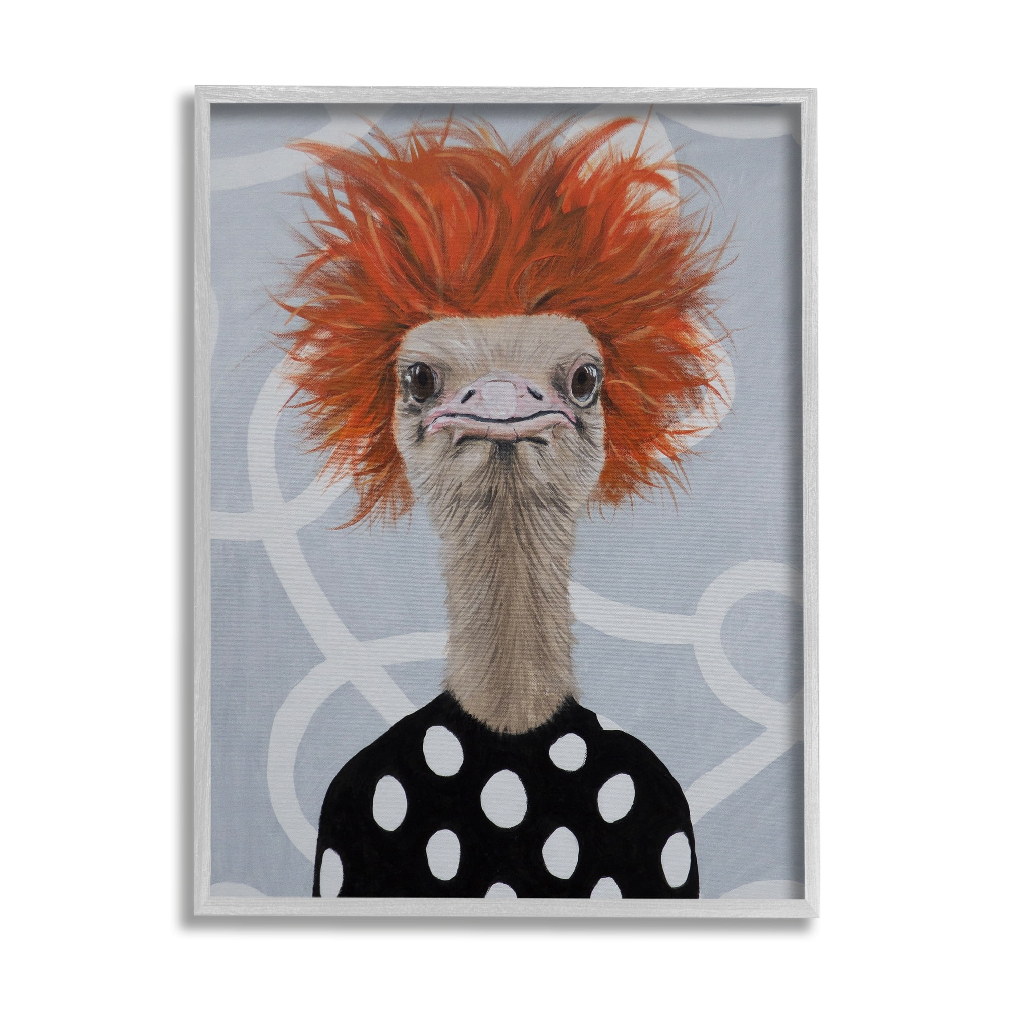 Stupell Industries Funny Ostrich Retro Polka Dots Animals & Insects Painting Gray Framed Art Print Wall Art
