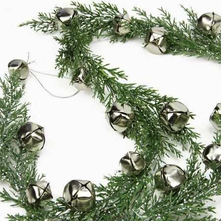 5 silver jingle bell glitter pine artificial christmas garland