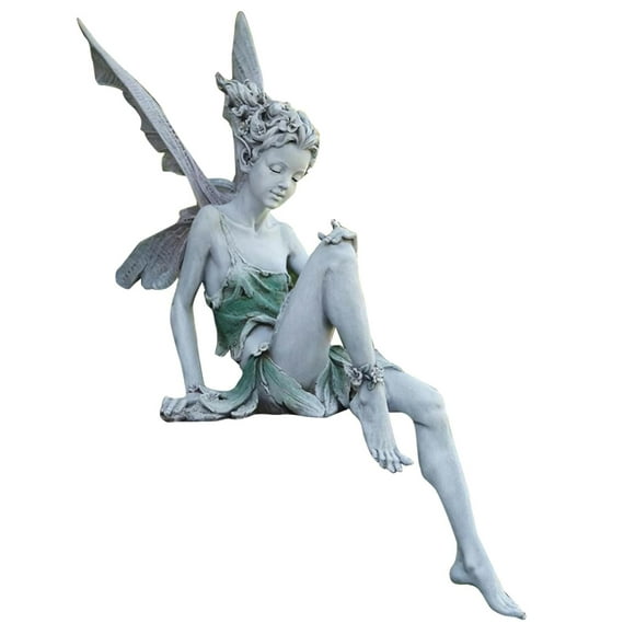 Charmante Statue de Fée Étang Pelouse Figurine Décorative Ange Sculpture Ornement Gris
