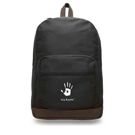 Drop Purse - Skyrim We Know WHITE Vinyl Canvas Teardrop Backpack with Leather Bottom Accents