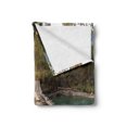 thumbnail image 2 of Landscape Soft Flannel Fleece Blanket, Old Wood Bridge over River Belaya Berel and Evergreen Forest Eastern Kazakhstan, Cozy Plush for Indoor and Outdoor Use, 70" x 90", Brown Green, by Ambesonne, 2 of 5