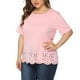 thumbnail image 5 of Sonducket Blusa de mujer Camiseta de manga corta con cuello Camiseta suelta informal para niña Prendas para la parte del cuerpo Rosa 3XL, 5 of 7