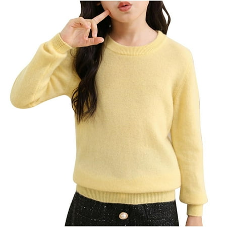

LNWUY (3-14 Year) Children s Fashion Solid Color Thickened High Lapel Bottoming Shirt Long Sleeve Round Neck Casual Top Yellow 170