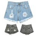 thumbnail image 3 of Women High Waist Ripped Hole Denim Jeans Shorts Fraying Edges Short Pants, 3 of 3