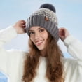 thumbnail image 2 of HomeDM Unisex Slouchy Beanie Hat with Faux Fur Pom Stripe Winter Warm Knit Hats Men and Women Soft Beanie Cap Outdoor Gray, 2 of 9